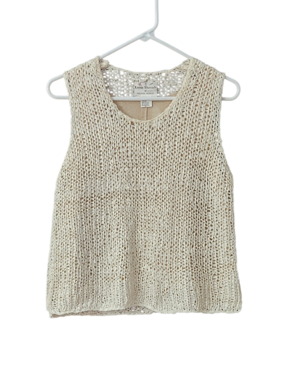 Loose Threads by Virginia Moreno Silk Tank Open Knit Women Small Cream Lined